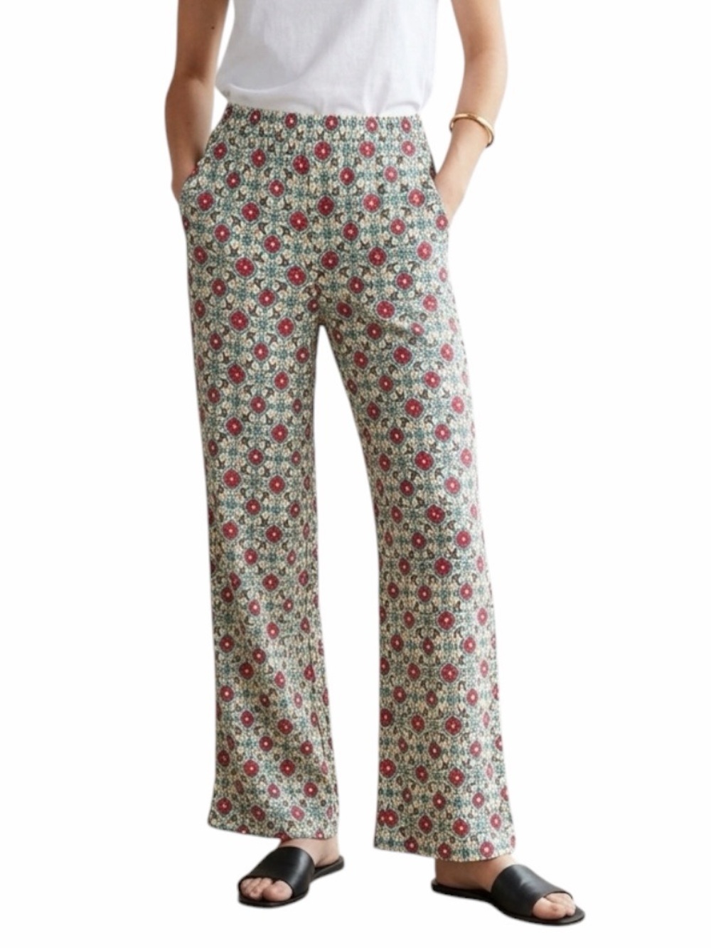 ZARA Boho Floral Medallion Wide Leg Pants Retro Hippie Crinkle Gauze Trousers XS